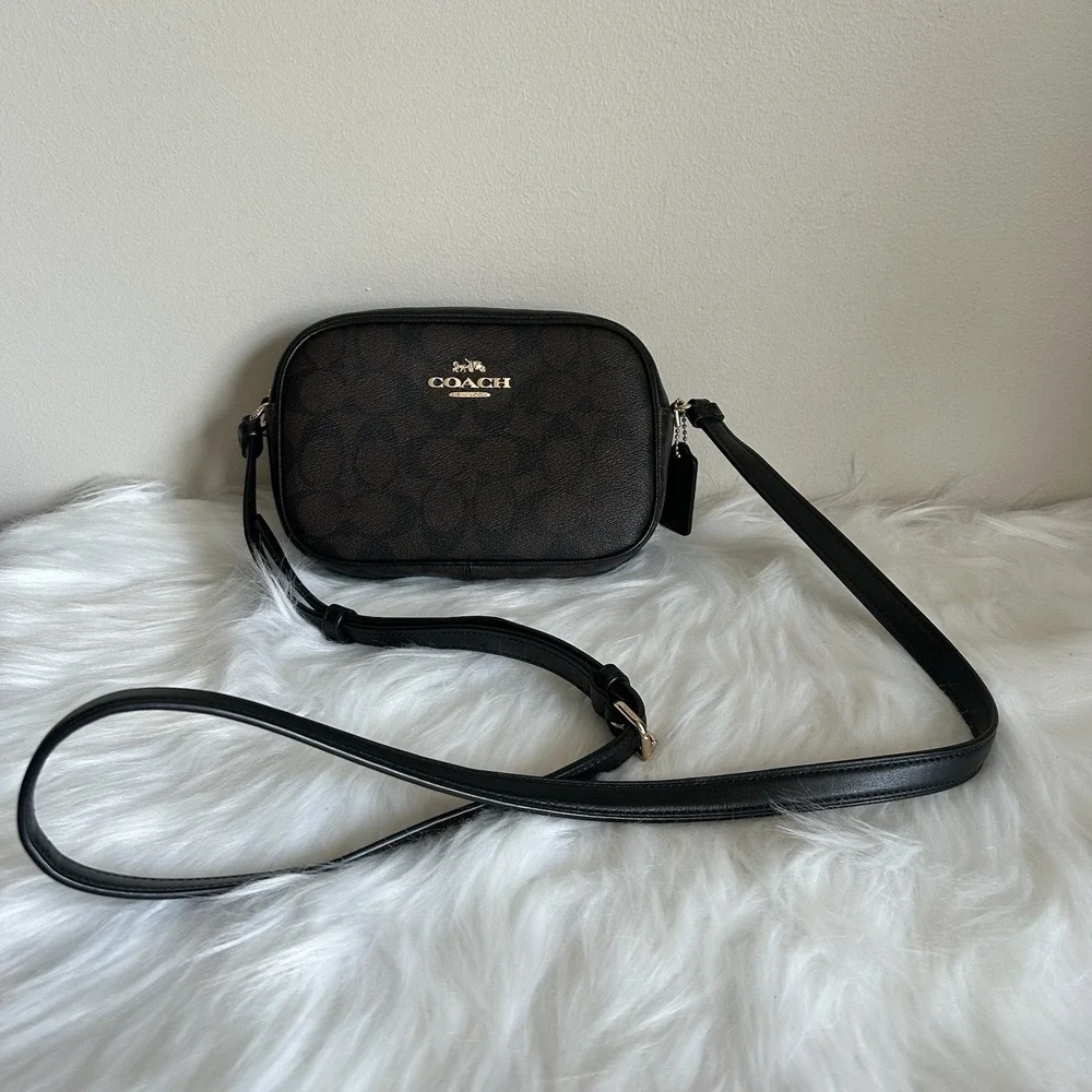 Coach Jamie‎ Camera Bag Brown Black Signature Canvas Crossbody Excellent